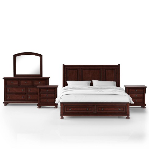 5pc Queen Sugar Cane Bed With Foot Drawers 1 Dresser And 2 Nightstands Set Dark Cherry - Homes Inside Out Target