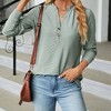 Womens Long Sleeve Button V Neck T-shirt Fall Causal Loose Solid Color Shirt Fashion Top Blouse Green M - 4 of 4