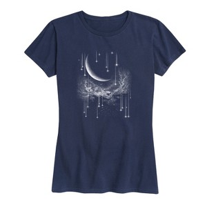 Women's - Instant Message - Celestial Falling Stars and Moon Short Sleeve Graphic T-Shirt - 1 of 4