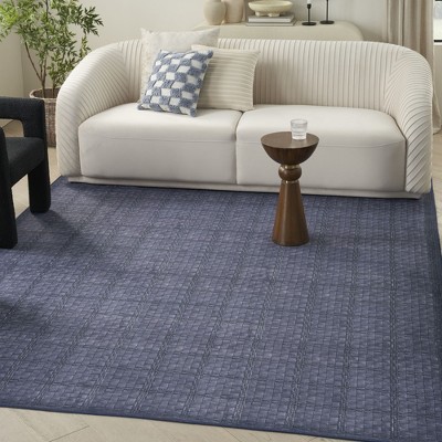 Navy Blue Abstract Synthetic Flat Woven Rectangular Rug 6' x 9'