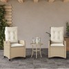 vidaXL 3-Piece Bistro Set - Beige PE Rattan with Cushions, Adjustable Reclining Chairs, Round Table for Patio, Garden, Balcony - 3 of 4