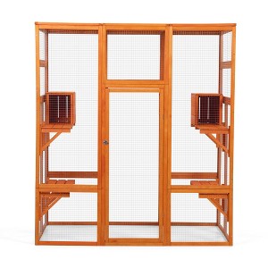 Catio Outdoor Cat Enclosure Large Cat House With 5 Perches, 2 Condos 1 Lockable Door For Multiple Cats Pets Big Walk-in Entrance Fully Covered Roof - 1 of 4
