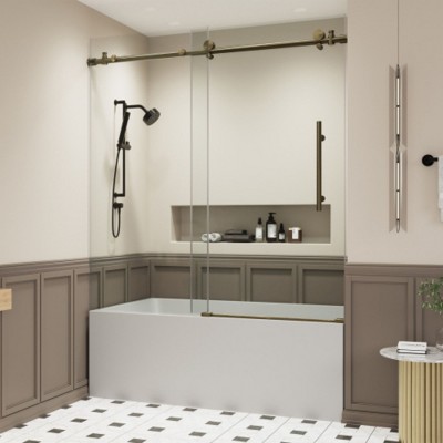 Frameless Sliding Bath Door, 8mm Tempered Glass, Stainless Steel Frame and Metal Baffle