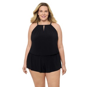 Aqua Green, Women's Keyhole Blouson Romper - 1 of 3