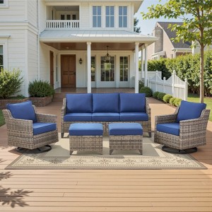Belord 5 Pieces Outdoor Furniture, High Back Outdoor Wicker Couch Patio Swivel Rocker Chairs Set of 2 with Comfy Cushions Ottomans Patio Furniture Set - 1 of 4