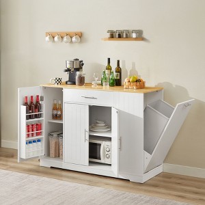 NicBex Kitchen Island with Garbage Bin Large Kitchen Island with a Drawer and 2 Storage Cabinet Adjustable Shelves - 1 of 4