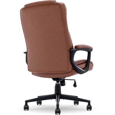 Cognac Bonded Leather Executive Swivel Chair with High Back and Fixed Arms