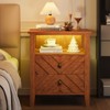 Brown Wooden Nightstand – 2 Drawers, Stable Legs, V-Shaped Design & Open Shelf, Rustic Bedside Table for Bedroom & Living Room - 2 of 4
