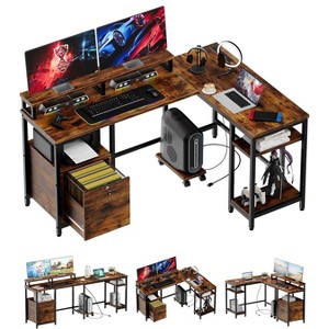 ODK 67" L-Shaped Office Desk with File Drawer, Gaming Desk with Mobile CPU Stand, Computer Desk Featuring Monitor Shelf and Printer Storage Shelves - 1 of 4