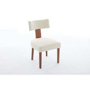 Gulches Set of 2 Mid-Century Dining Chairs - Beige Linen Fabric, Curved Backrest, Solid Rubber Wood Legs, Armless Design for Kitchen/Dining Room - 1 of 4