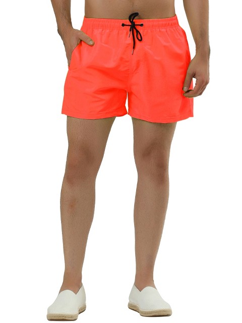 TATT 21 Men's Summer Solid Color Mesh Lining Swimming Board Shorts Orange 28