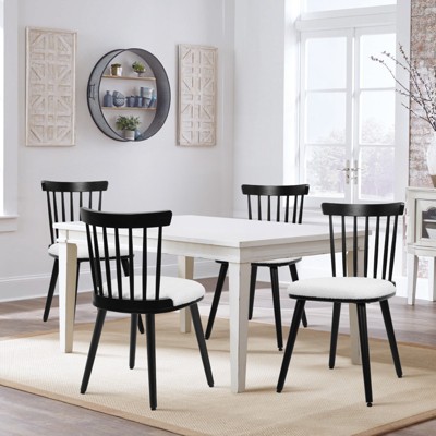 Bekrvio Windsor Dining Chair-Farmhouse Solid Wood Spindle Back Side Chair Mid-Century Modern Black Armless Kitchen Chair for Dining Room Restaurant