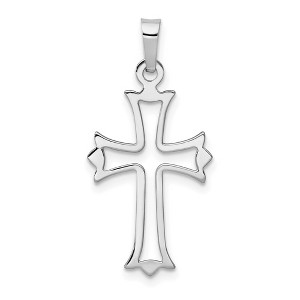 Black Bow Jewelry 14k White Gold Cutout Fleur de Lis Cross Pendant - 1 of 4