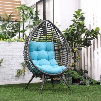Maggift Patio Accent Chairs, Hanging Basket Egg Chair with Stand, Indoor and Outdoor Swing Chair with Soft Cushion, Blu, 39.75"*35"*61.5"