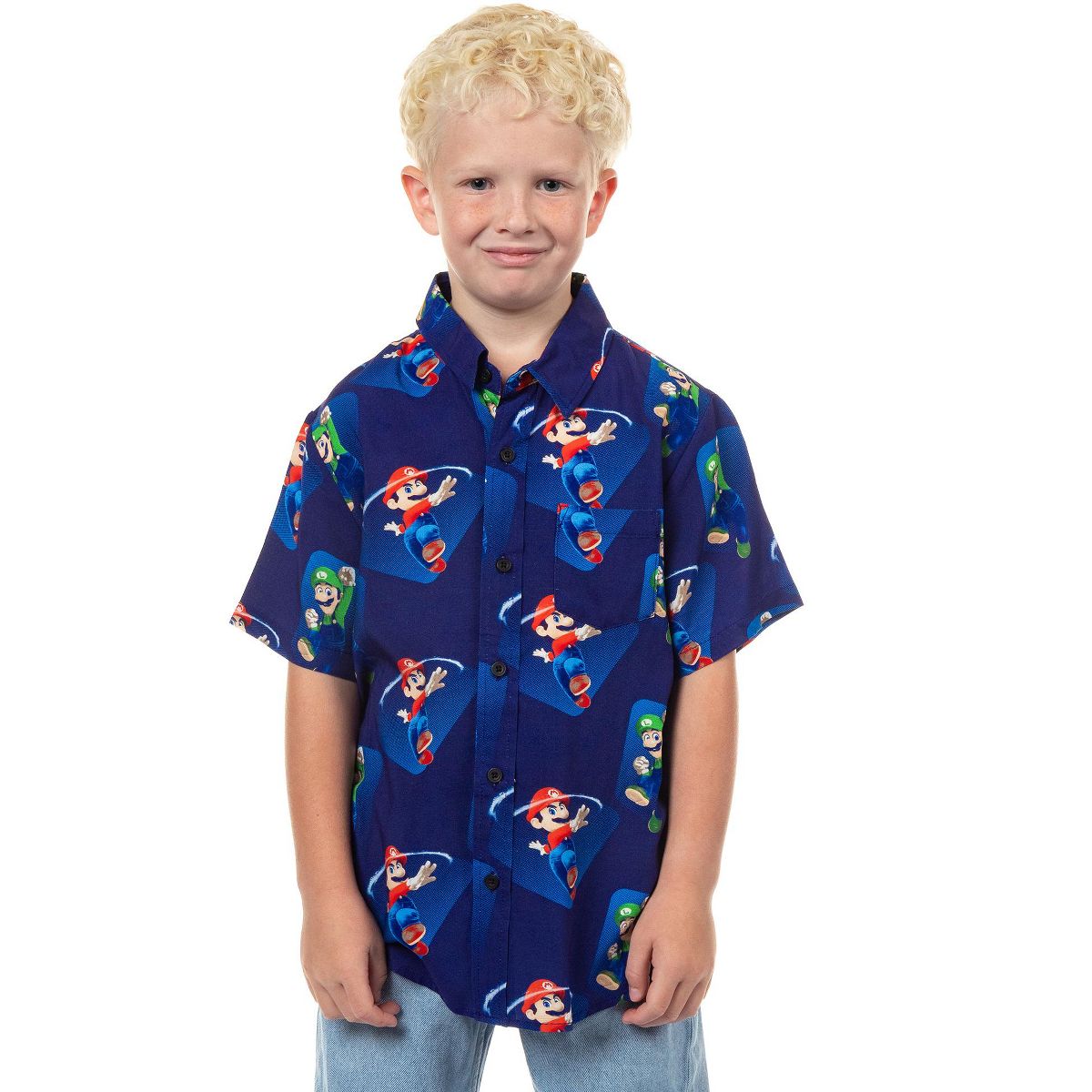 Seven Times Six Nintendo Super Mario Galaxy Hawaiian Shirt Boy's Mario Bros Button Up Top