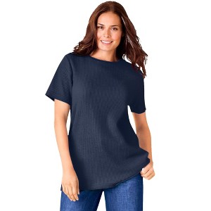 Woman Within Plus Size Waffle Thermal Satin Trim Tee - 1 of 4