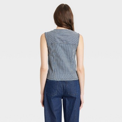 Женские жилеты Universal Thread Women's V Neck Denim Vest - Universal Thread™ Blue XS: Midweight Cotton, Spandex, Stripe Pattern — фото 2
