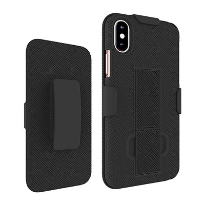 KuKu Mobile Rubberized Shell Case Holster for iPhone X, XS (Black)