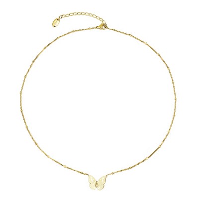 Slate by Rebl Butterfly Pendant Chain Necklace  18K Gold Plated Stainless Steel