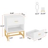 Resenkos 2-Drawer Nightstand, Large White Gold Bed Side Table, Modern Wide End Table Table for Living Room, Wood Metal Tall Night Stands - 4 of 4