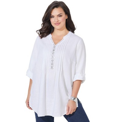 Catherines Women's Plus Size Pleated Linen Tunic