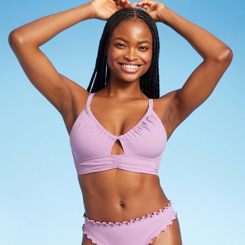 Women's Shirred Longline Bralette Bikini Top - Shade & Shore™ Light Purple  D/DD Cup