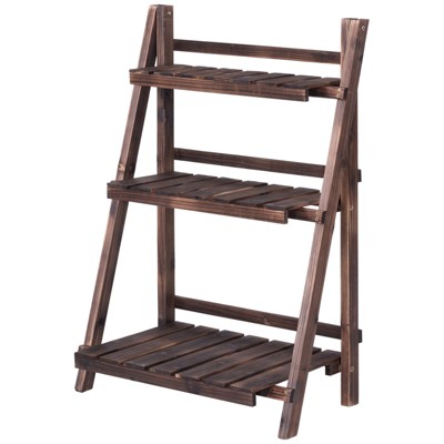 Tangkula Folding Garden Wood Flower Pot Shelf 3 Tier Display Rack