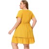 Agnes Orinda Women's Plus Size Elegant Short Sleeve Tie Waist Ruffle Hem At Knee Dresses - 4 of 4
