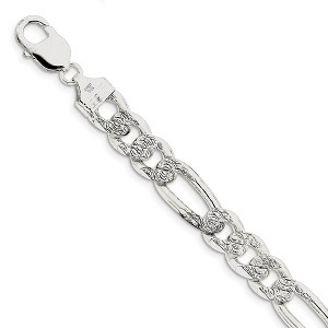 Black Bow Jewelry Men's 10.5mm, Sterling Silver Pave Flat Figaro Chain Bracelet, 8 Inch - 1 of 4
