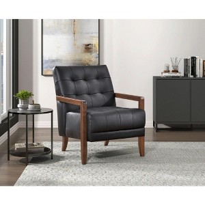 CAVINAS Leather Upholstered Accent Chair,Modern Arm Chairs with Solid Wood Arms and Legs for Bedroom,Reading Room - 1 of 4