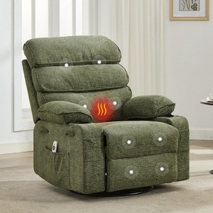 360° Swivel Massage Rocker Recliner with Heat, Linen Glider Chair for Adults, Side Pocket & 2 Cup Holders – Living Room & Bedroom Comfort - 1 of 4