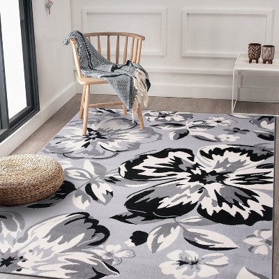 Gray Floral Synthetic 8' x 10' Area Rug