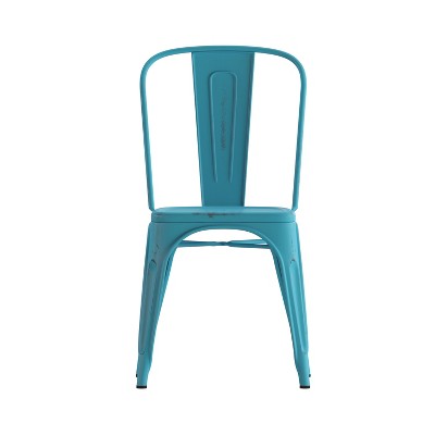 Blue Industrial Steel Armless Dining Chair with Tapered Legs