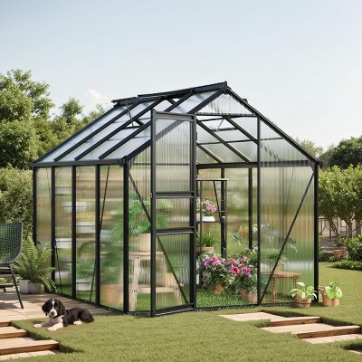 Garvee 6 x 8 FT Greenhouse, Greenhouse with Aluminum Frame, Lockable Door and Ajustable Roof Vent  for Outside Garden Backyard, Patio, Black