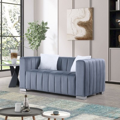 Modern Velvet Long Sofa,87”Channel Tufted Sofa Couch,Luxury 3 Seater Couch With Pillows & Gold Legs,Lounge Sofa Furniture-Cuddlewood