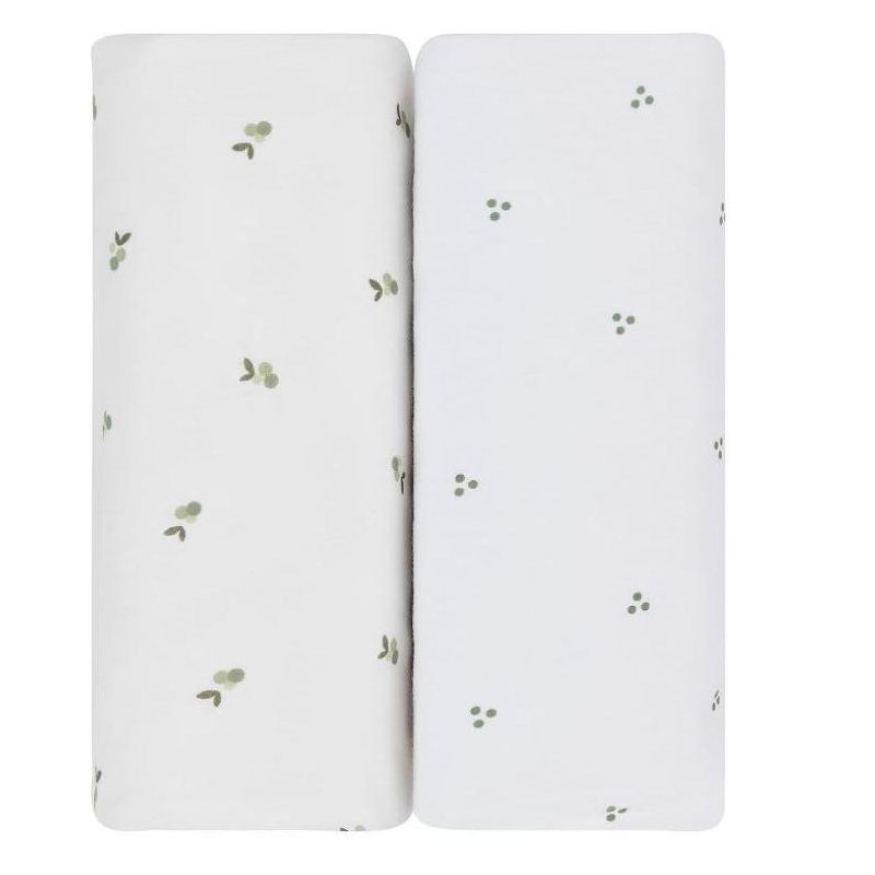 Ely's & Co. Waterproof Bassinet Sheet Set -Berry and Cluster Dot Sage 2 Pack, 1 of 6