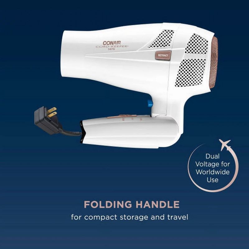 Conair Double Ceramic 2 Speed 1875 Watt Compact Hair Dryer in White and Rose Gold, 3 of 8
