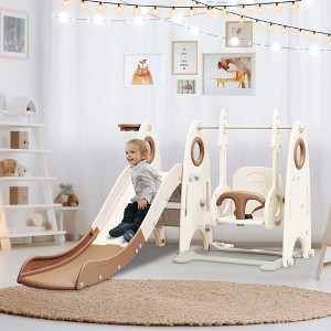 4-in-1 Kids Slide with Swing, Kids Playground Climber Slide Playset with Basketball Hoop Playground Slide for Toddler Playset - 1 of 4