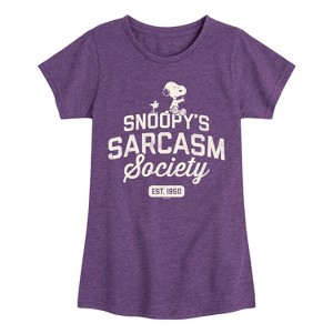 Girls' - Peanuts - Snoopy Sarcasm Society Fitted Short Sleeve Graphic T-Shirt - 1 of 4