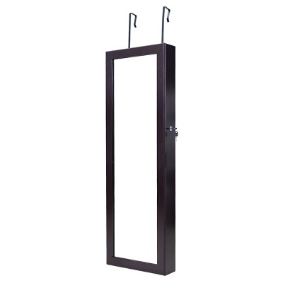 Tangkula Lockable Wall Door Mount Mirrored Cabinet Jewelry Organizer w/ LED Lights
