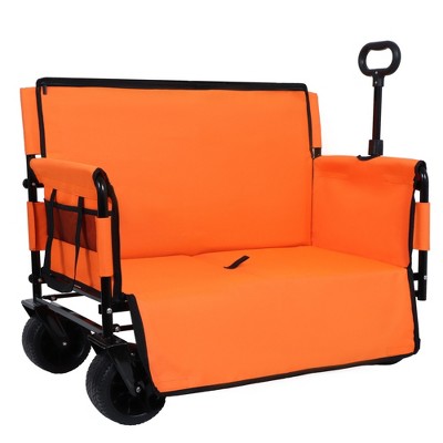 NAYSAYE Wagons 3 in 1 Convertible Folding Cart with Bench Seat and Storage for Outdoor Adventures, Orange, 37"*24.02"*40.94"