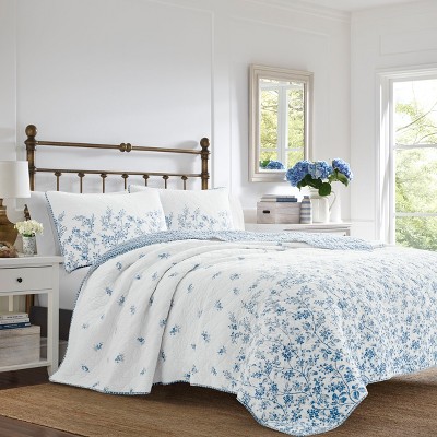 Twin Flora Reversible Quilt Set Blue - Laura Ashley : Target