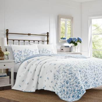3pc King Field Floral Quilt Set Blue/green/white - Cottage