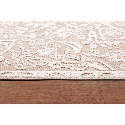 Beige and Off-White Synthetic Stain-Resistant Indoor/Outdoor Area Rug