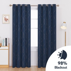 Deconovo Gold Wave Line and Dots Curtain Panel Pair(2 Panel) - 1 of 4