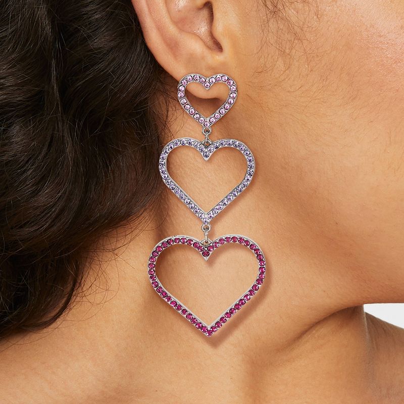 Pave Heart Cubic Zirconia Drop Earrings - Wild Fable&#8482; Pink, 3 of 10