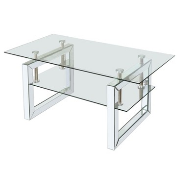 NicBex 2-Tier Rectangle Tempered Glass Coffee Table Center Dining Table with Open Shelf for Living Room