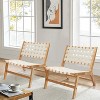 LuxenHome Natural Rubberwood with White PU Leather Low Profile Armless Accent Chair, Set of 2 - 4 of 4