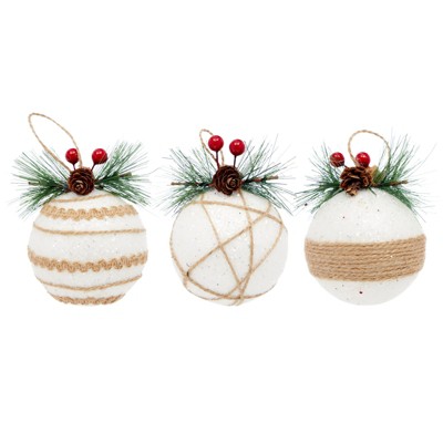 Rustic Red and White Plastic Christmas Ornaments Set
