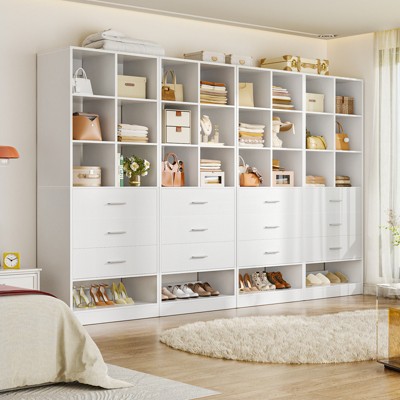 Aheaplus Closet Organizer with 3 Drawers,  Freestanding Wardrobe System with Shoe Shelf